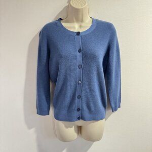 Talbots Cardigan Sweater S Button Front Thermal Waffle Knit Blue Wool Cotton